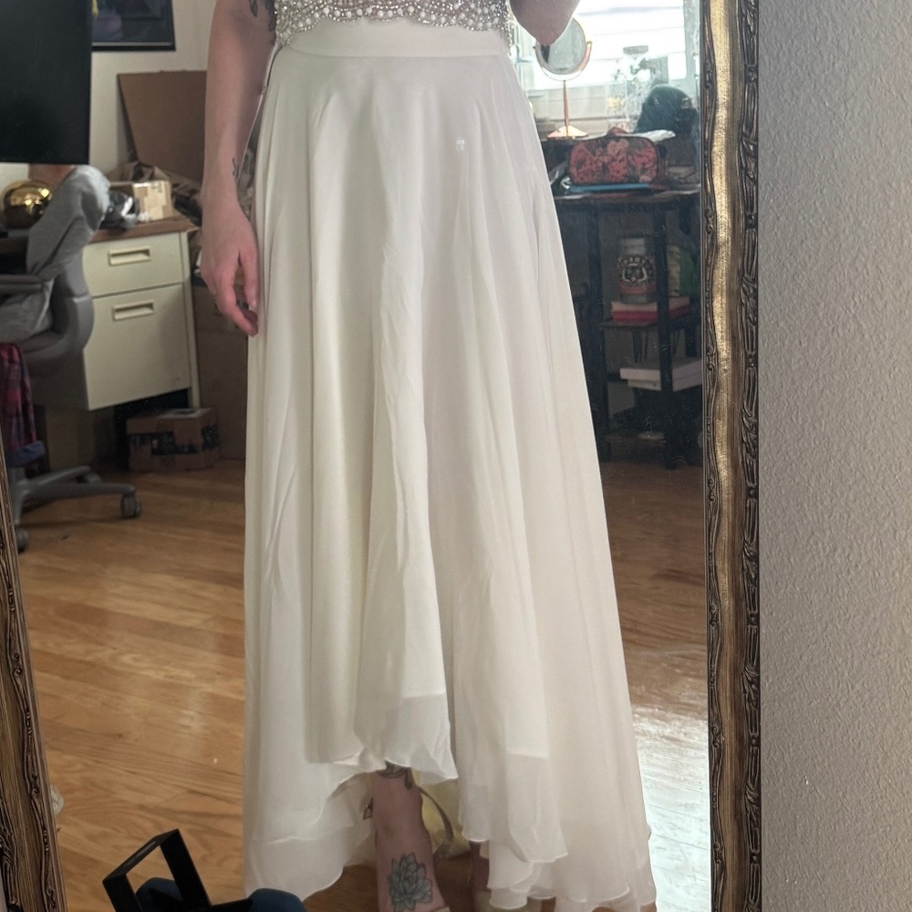 Chiffon High-Low Ivory Skirt with Train